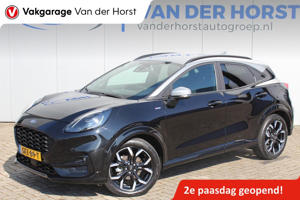 Ford Puma 1.0-125pk EcoBoost Hybrid ST-Line X Two tone AUTOM, 12 maanden, Leder en Stof, Zwart, 665 kg