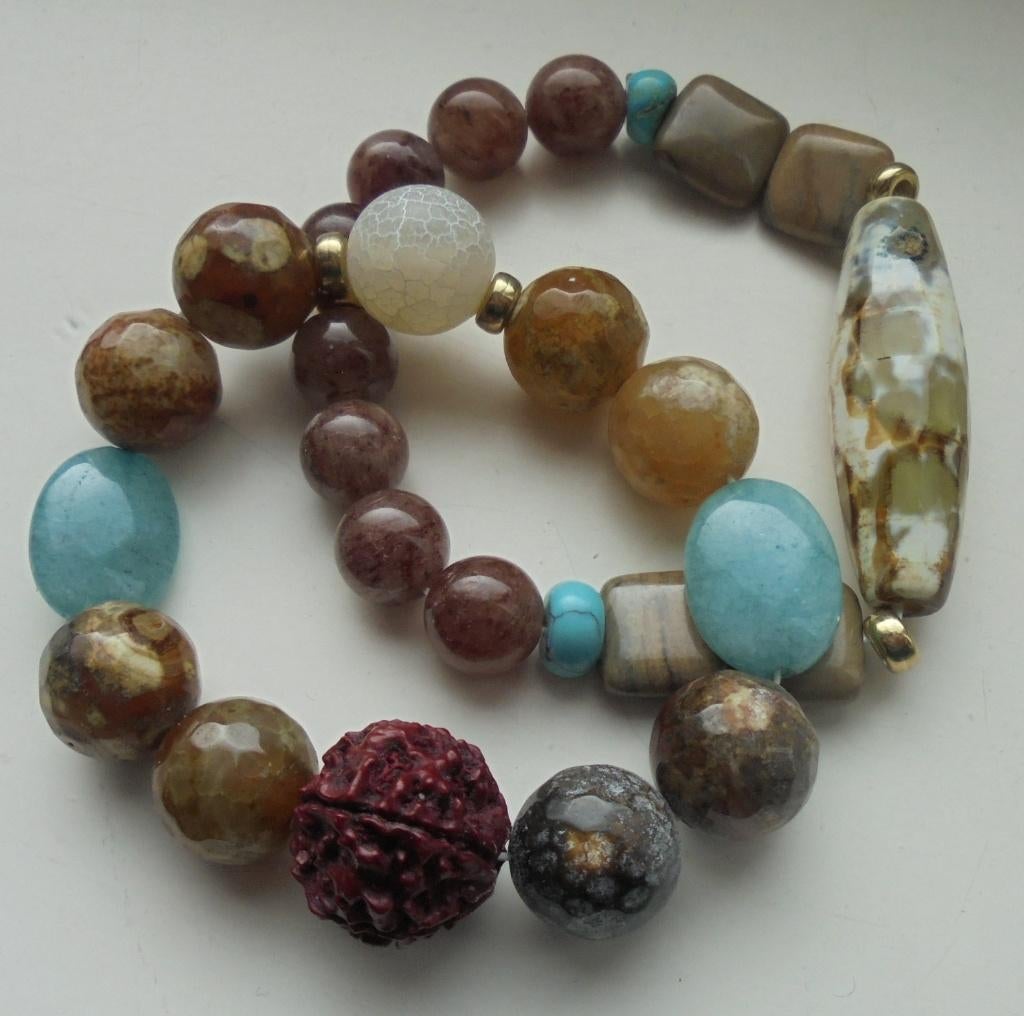 dubbele armband 18-18,5cm, Overige materialen, Met bedels of kralen, Verzenden, Beige