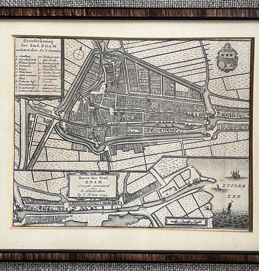 Antieke kopergravure kaart van Edam, Ophalen of Verzenden