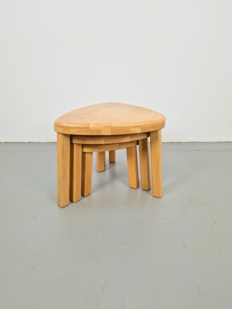 nesting tables bijzettafels eiken hout Pierre Chapo ´70, Minder dan 55 cm, N, Ophalen of Verzenden, N
