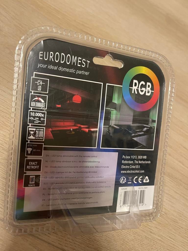 EURODOMEST RGB LED Spot GU10 4W met Afstandsbediening, Huis en Inrichting, Lampen | Overige, Nieuw, Ophalen of Verzenden