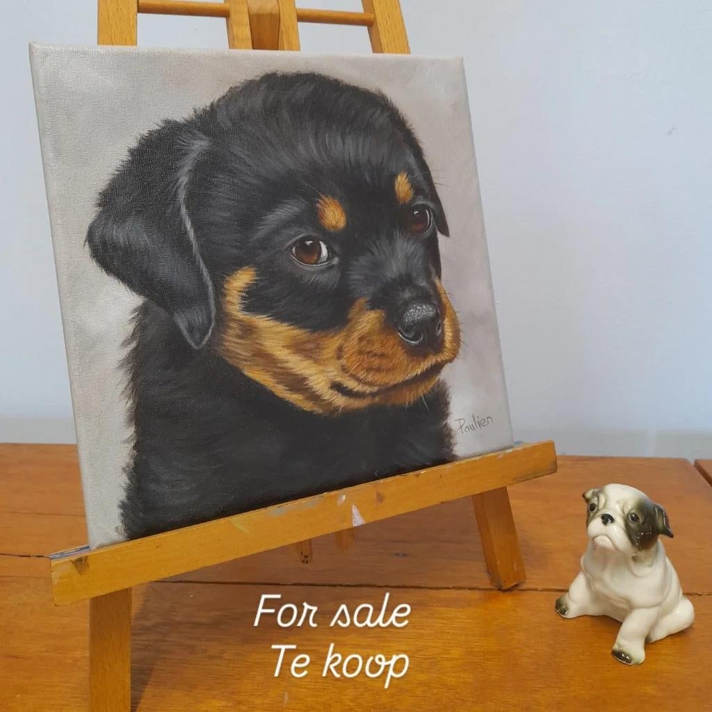 OPRUIMING  schilderij rottweiler pup - eigen werk honden pup, Ophalen of Verzenden