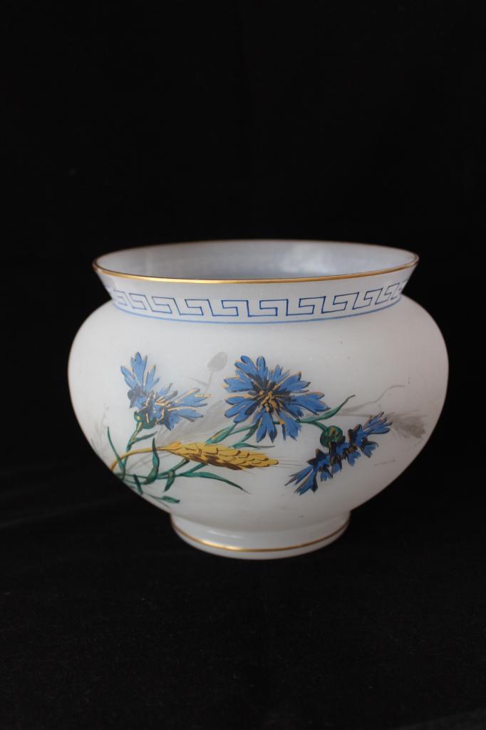 Antieke Franse handgeschilderd opaline glas vaas c 1880, Antiek en Kunst, Antiek | Glas en Kristal, Ophalen of Verzenden