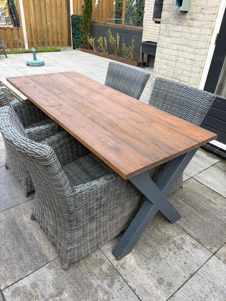 Tuinset: Hartman stoelen met Douglas houten tafel, Tuin en Terras, Ophalen, 4 zitplaatsen, Gebruikt, Eettafel