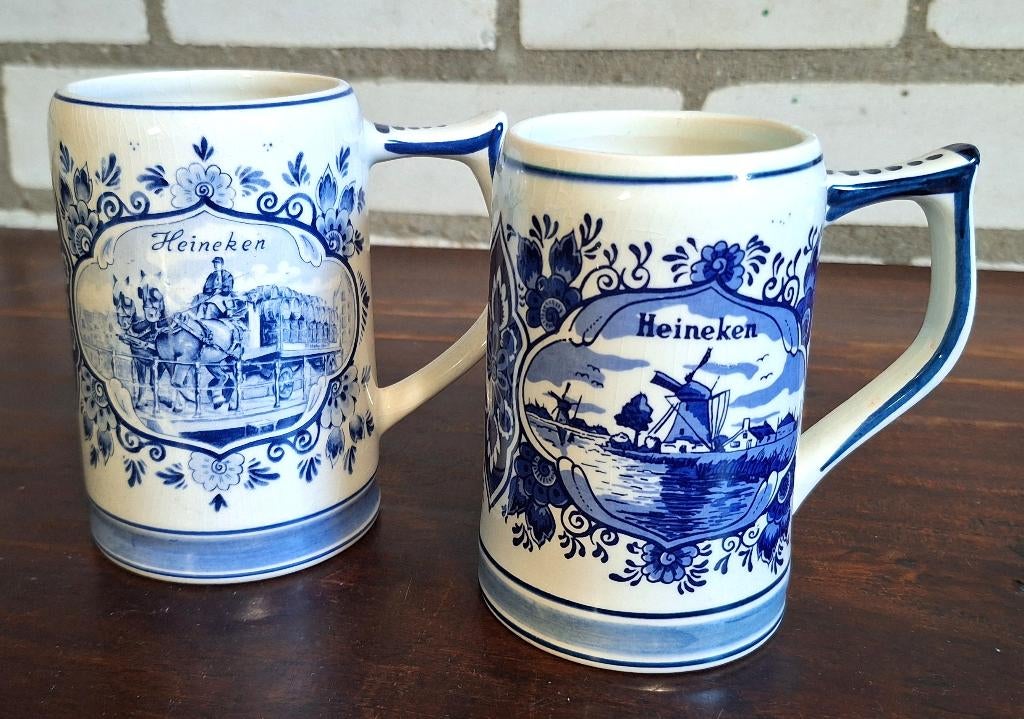 Delfts blauw Heineken bier pul 2 x, Ophalen of Verzenden