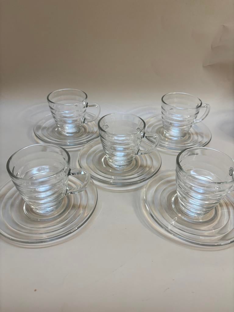 Vintage Set glazen kop en schotels Bormioli Rocco 10 delig, Antiek en Kunst, Antiek | Glas en Kristal, Ophalen of Verzenden
