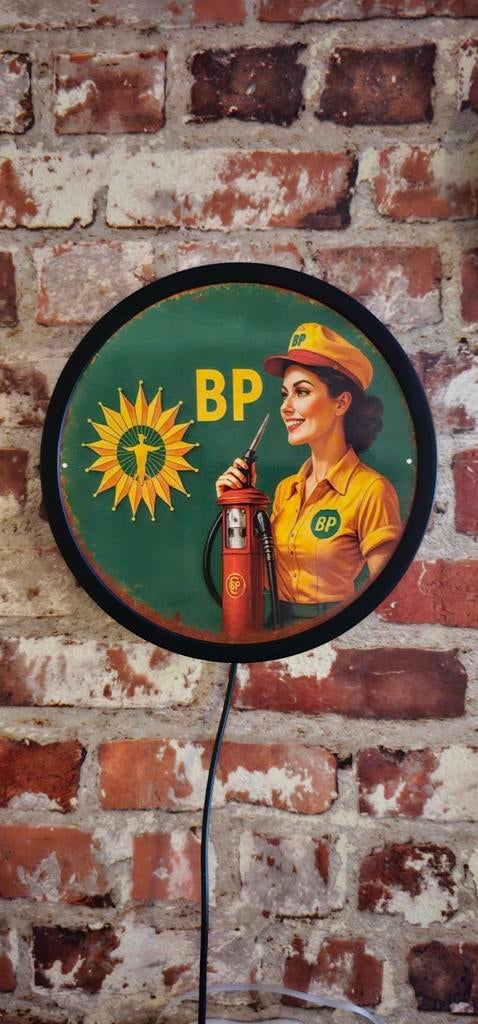 BP Reclamebord met ledverlichting 20 cm doorsnede, Ophalen of Verzenden, Reclamebord