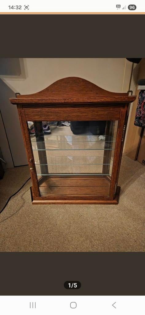 Vitrinekastje met verlichting, Huis en Inrichting, Kasten | Vitrinekasten, Ophalen, Met deur(en), Klassiek, Eikenhout