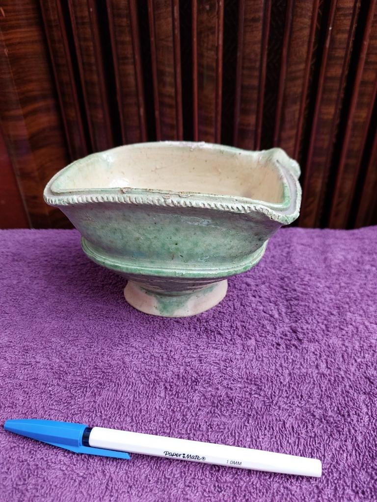 Test , Antieke test/bloempot. Groen., Ophalen of Verzenden