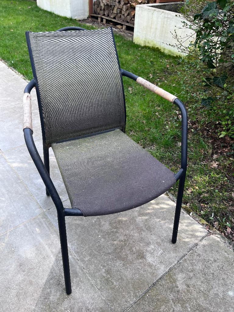 6 zwarte tuinstoelen, Tuin en Terras, Ophalen, Gebruikt, Kunststof, Stapelbaar