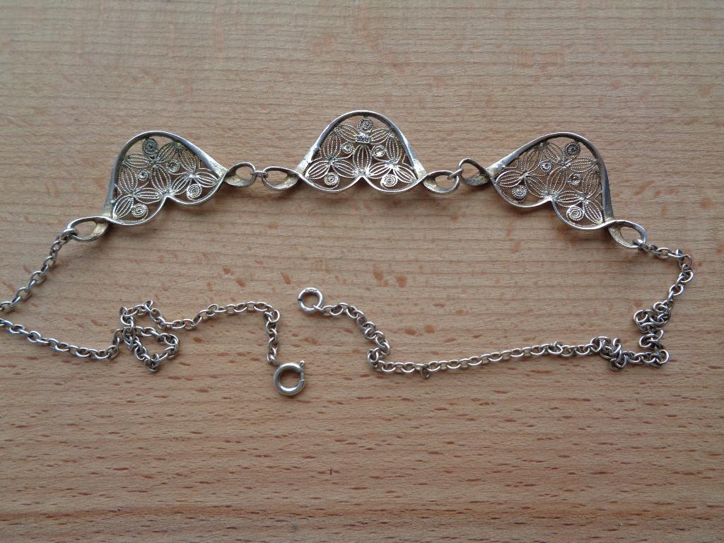 zilveren filigrain ketting met makasiet [518], Met hanger, Verzenden, Zo goed als nieuw, Zilver