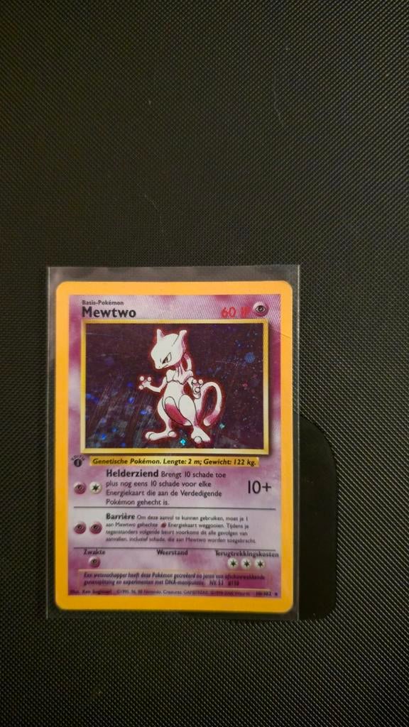 Mewtwo Holo Pokémon Kaart 1st edition Base Set, Ophalen of Verzenden, Gebruikt, Losse kaart, Foil