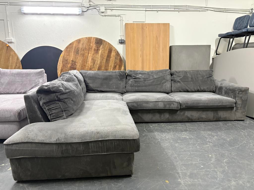 Antracieten Ribstof Hoekbank, Huis en Inrichting, Ophalen of Verzenden, Zo goed als nieuw, 150 cm of meer, Vierpersoons of meer