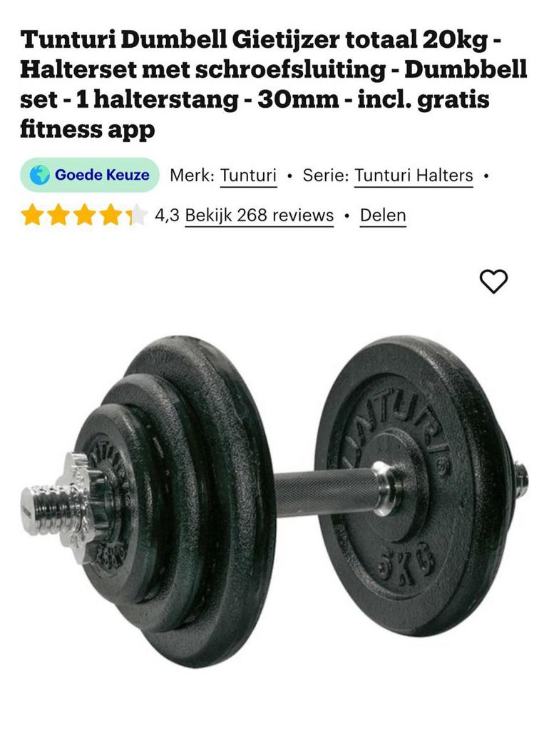 Dumbell gietijzer verstelbaar halter set 20 kg, Ophalen, Zo goed als nieuw, Halterset