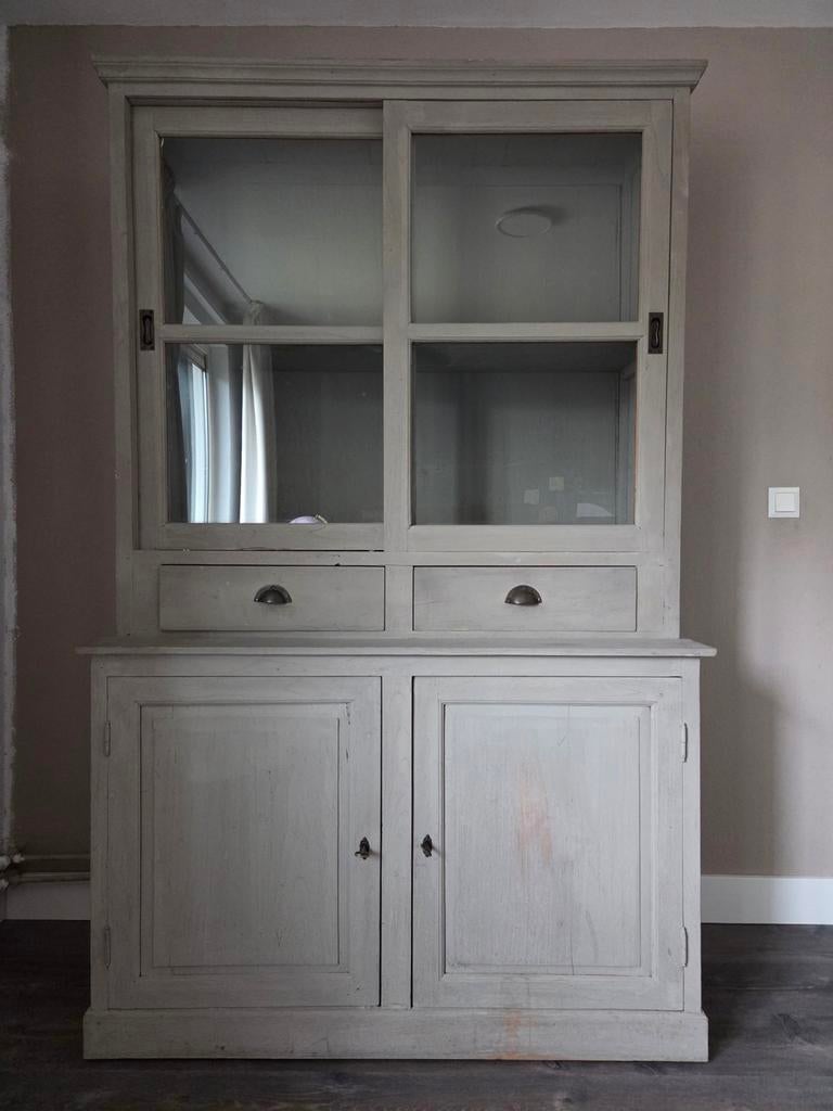 Antieke houten vitrinekast - Goede staat, Huis en Inrichting, Kasten | Vitrinekasten, Glas, Zo goed als nieuw, 150 tot 200 cm