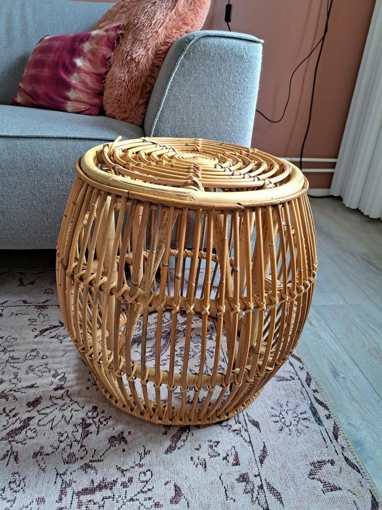 Rotan poef, Ophalen, Rond, Minder dan 50 cm, Minder dan 50 cm