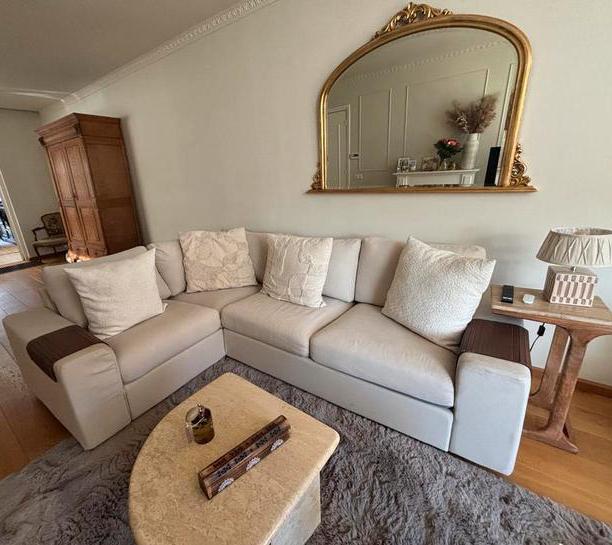 Linnen hoekbank met afneembare hoezen, Ophalen of Verzenden, Zo goed als nieuw, Stof