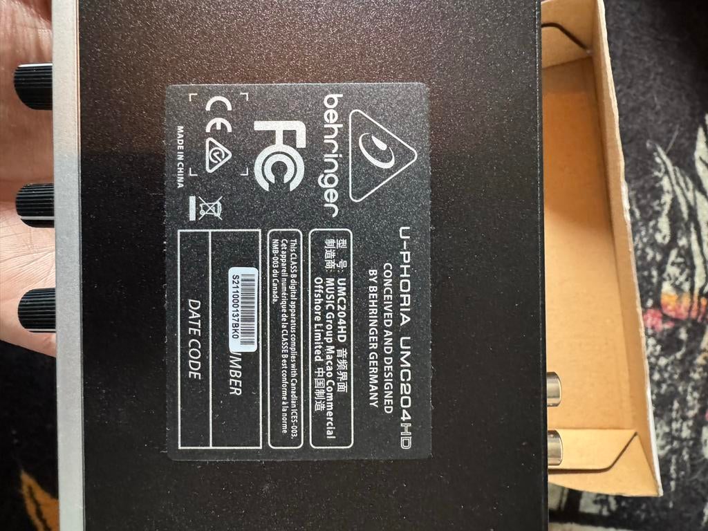 Behringer U-Phoria UMC204HD Audio Interface, Ophalen of Verzenden, Zo goed als nieuw, Minder dan 5 kanalen, Microfooningang