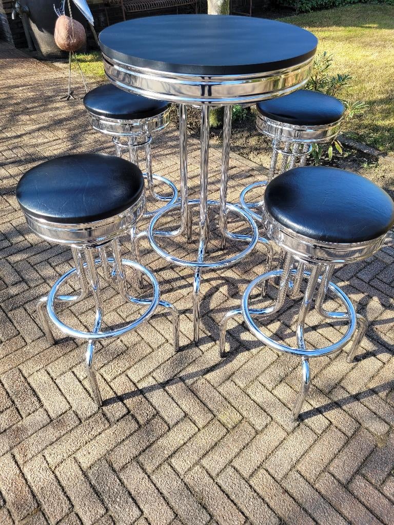 Amerikaanse barkrukken bartafel sixties fifties ( Bel Air ), Ophalen, Met voetsteun, 60 tot 90 cm, Zo goed als nieuw