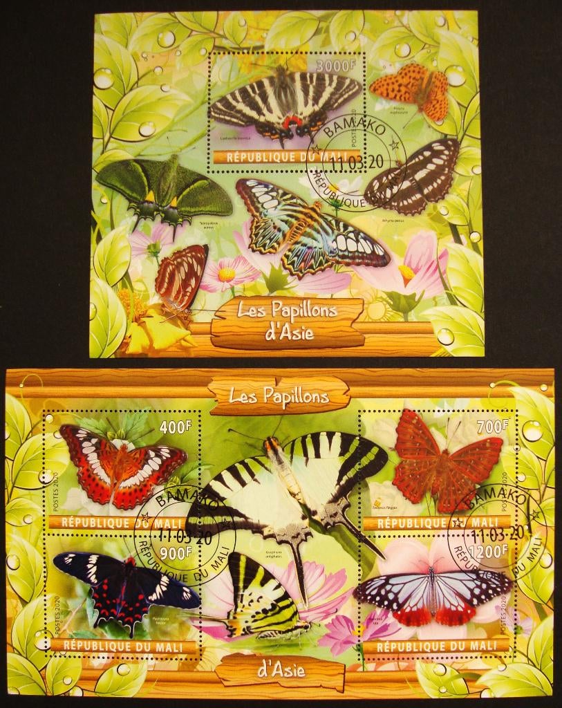 - 729 - 2 Blokken met Vlinders uit Azië., Verzenden, Gestempeld, Dier of Natuur