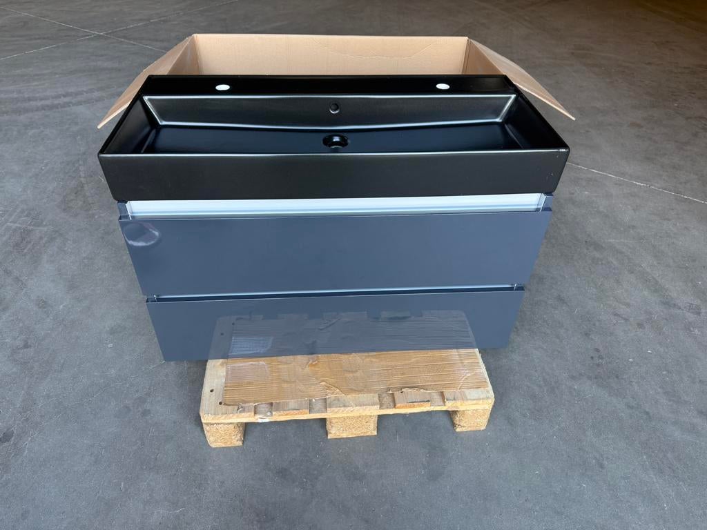 Mag snel weg! Badmeubel 100cm glans antraciet met wastafel, Huis en Inrichting, Badkamer | Badkamermeubels, Ophalen, Nieuw