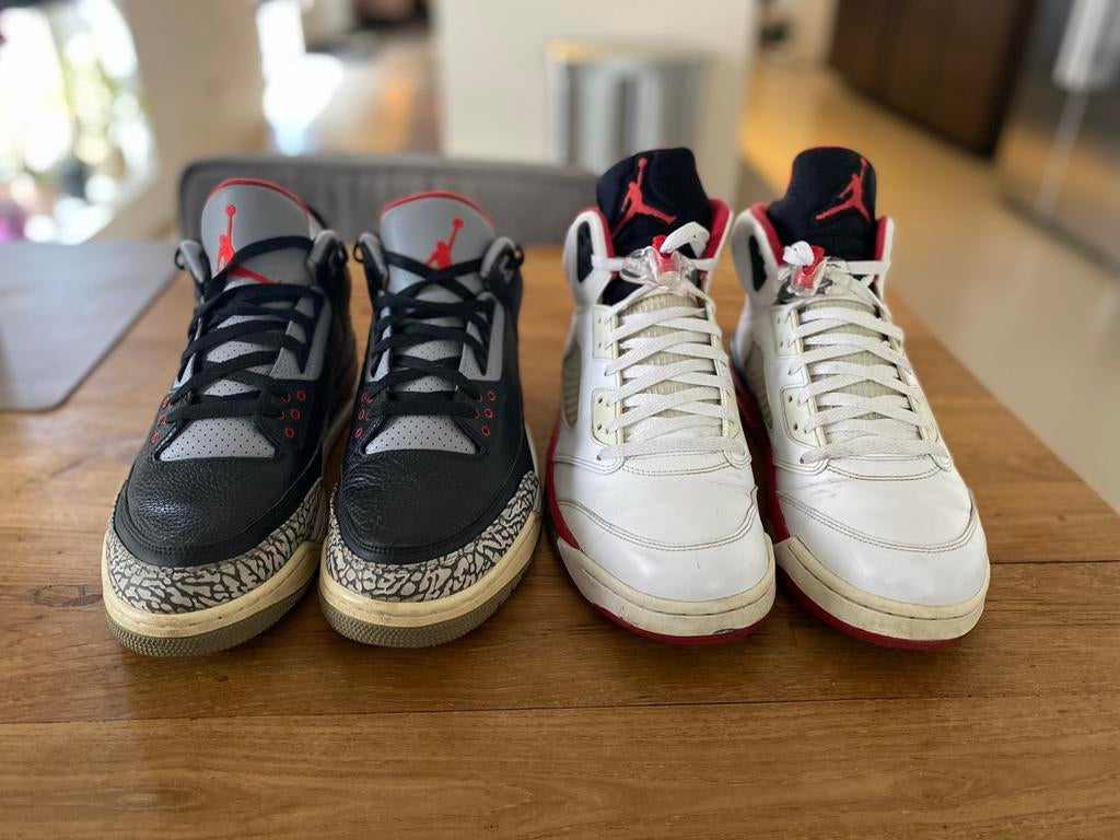 Jordan Retro OG 5 Fire Red (‘13) & 3 Black Cement (‘18) 47,5, Kleding | Heren, Schoenen, Ophalen, Overige kleuren, Sneakers of Gympen