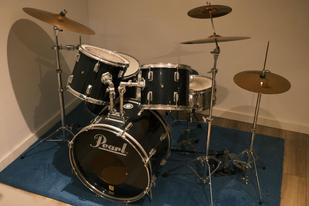 Drumstel Pearl Export EB - Zildjian - Zwart en Chrome, Muziek en Instrumenten, Ophalen, Gebruikt, Pearl