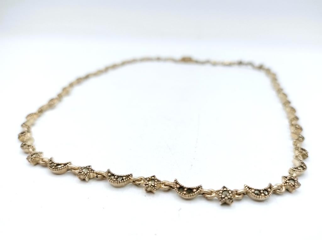 Zilveren schakelketting bezet met markasieten, Gebruikt, Info@zilverwebsite.nl, Verzenden, Zilverwebsite.nl