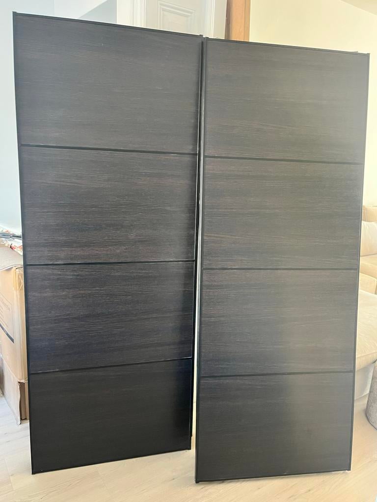 Schuifdeuren Pax kast 201x150cm zwartbruin/walnoot bruin, Huis en Inrichting, Kasten | Kledingkasten, Ophalen, Gebruikt, 100 tot 150 cm