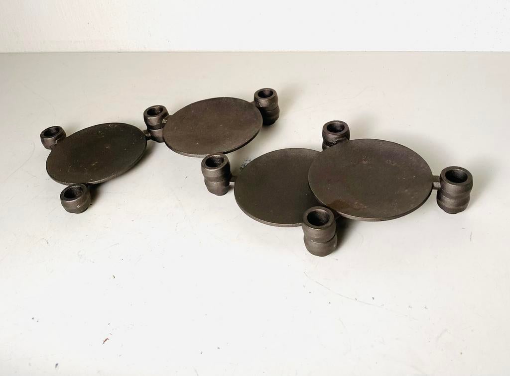 Scandinavische design gietijzeren stapel-kandelaars, Gebruikt, Onbekend, Ophalen of Verzenden, Onbekend