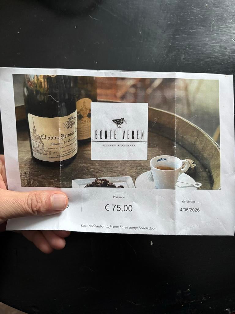 Bonte Veren Restaurant Cadeaubon - €75, Ophalen of Verzenden, Nieuw