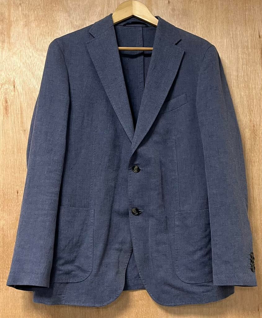 Profuomo linnen blazer colbert jasje blauw - Maat 50 / L, Ophalen of Verzenden, Zo goed als nieuw, Maat 48/50 (M), Blauw
