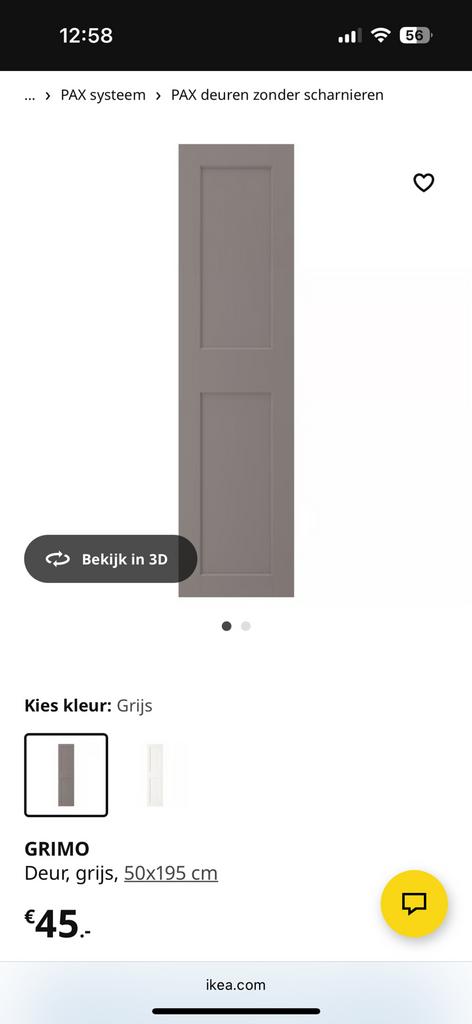 2x ikea grimo grijs 195 cm hoog ikea pax deuren, Huis en Inrichting, Kasten | Kledingkasten, Ophalen, 50 tot 100 cm, Zo goed als nieuw