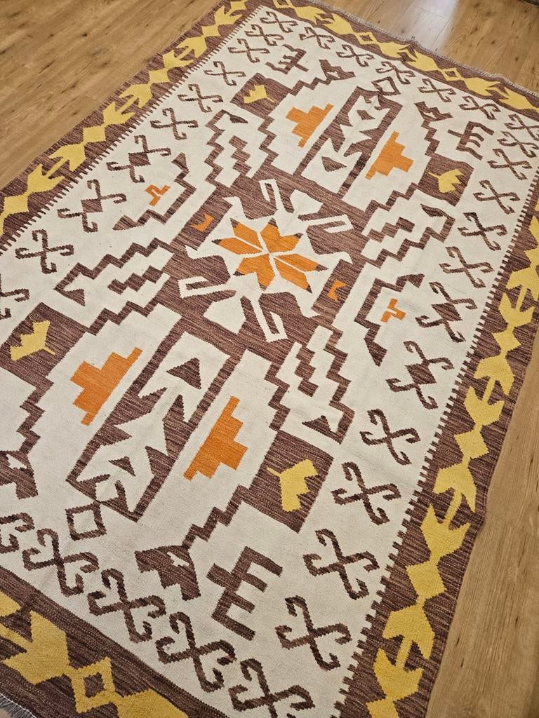 Handgeweven oosterse wollen kelim 259x164, Info@SlatsAntiek.nl, 150 tot 200 cm, Vof Slats Antiek, Ophalen of Verzenden