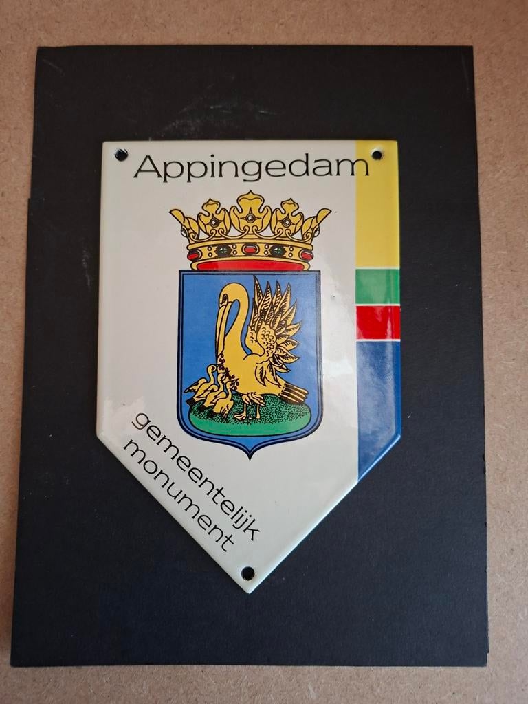Emaille bord Appingedam Gemeentelijk Monument, Ophalen of Verzenden, Gebruikt, Reclamebord