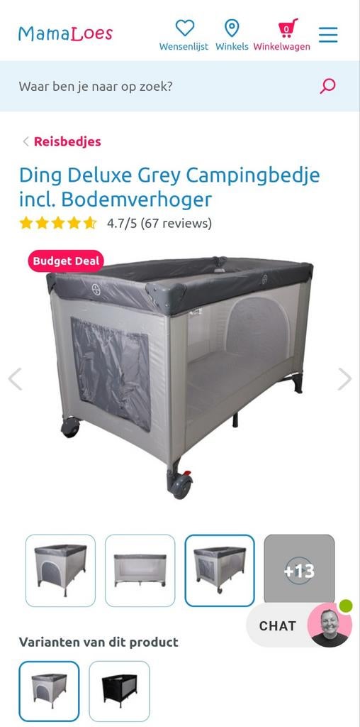 Ding Deluxe Grey Campingbedje incl. Bodemverhoger, Kinderen en Baby's, Babywiegjes en Ledikanten, Ophalen, Zo goed als nieuw, Reisbedje