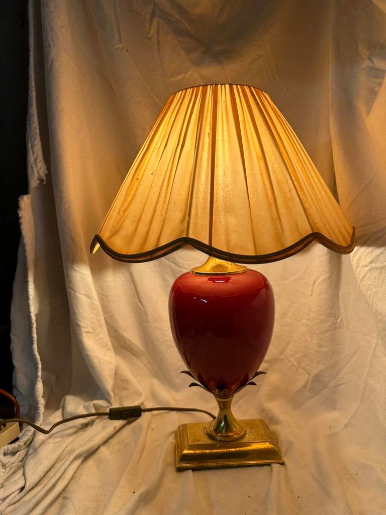 Vintage Le Dauphin Lampvoet - Rood Keramiek & Goud - 38cm, Ophalen of Verzenden