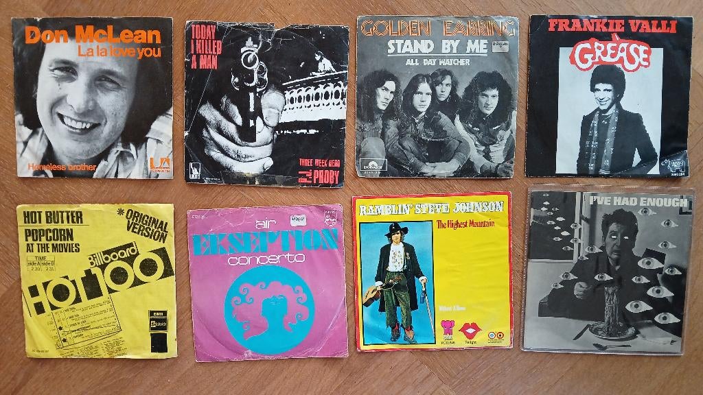 8 singles, Don Mclean, Wings, Grease, Ekseption, Popcorn,, Ophalen of Verzenden, Gebruikt, Pop