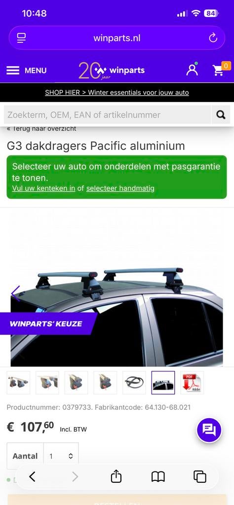 G3 dakdragers Pacific aluminium, Ophalen, Nieuw