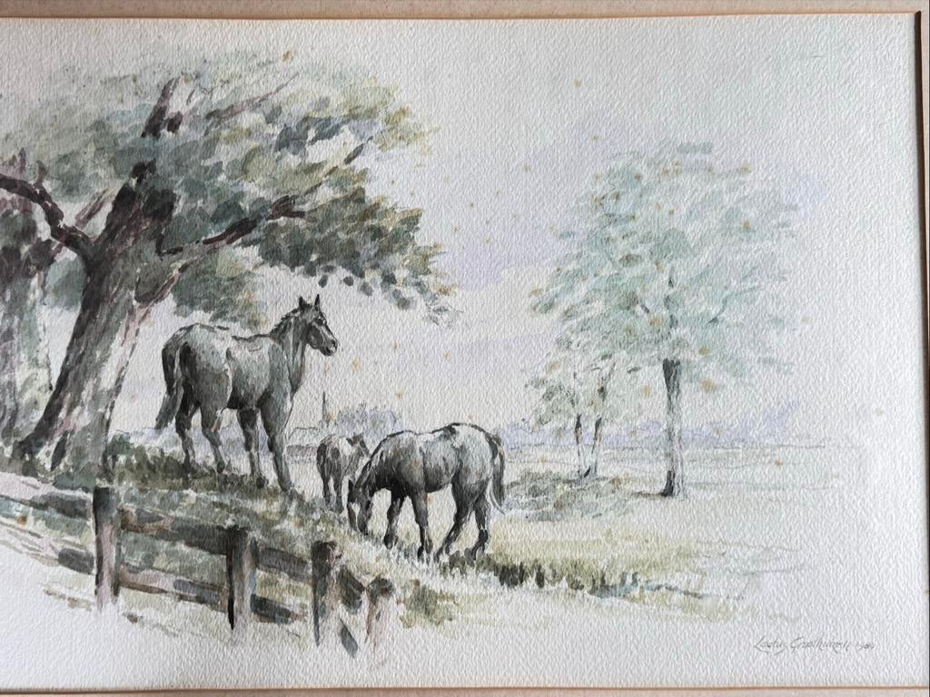 Aquarel Schilderij met Paarden, Ophalen of Verzenden
