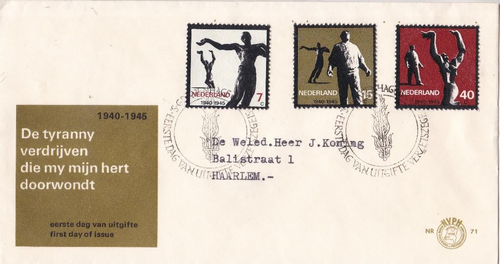 Nederland FDC E71 - Verzetsmonumenten – NVPH 836-838, Verzenden, Beschreven, Nederland
