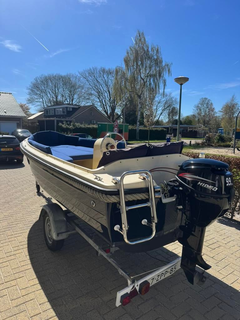Sloep 470 hidea 9,9 pk 4tact kalf trailer, Ophalen, Tot 10 pk, Zo goed als nieuw, 3 tot 6 meter