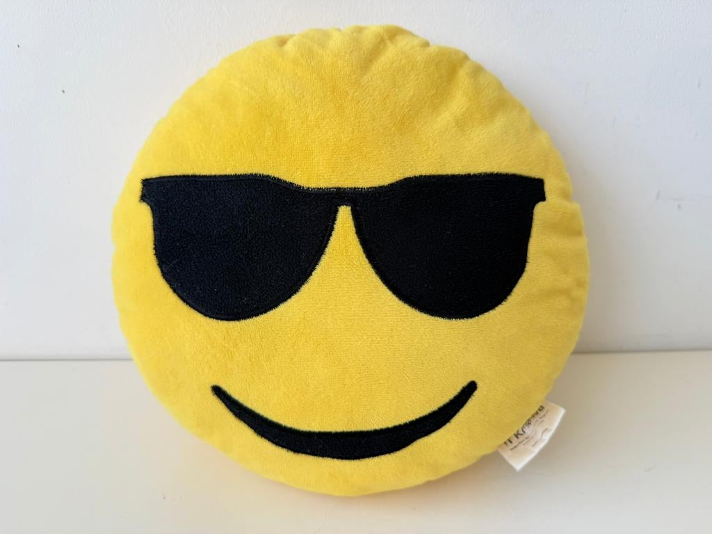 Knuffel rond kussen Smiley met zonnebril 30 cm / IT Kreativ, Kinderen en Baby's, Speelgoed | Knuffels en Pluche, Ophalen of Verzenden