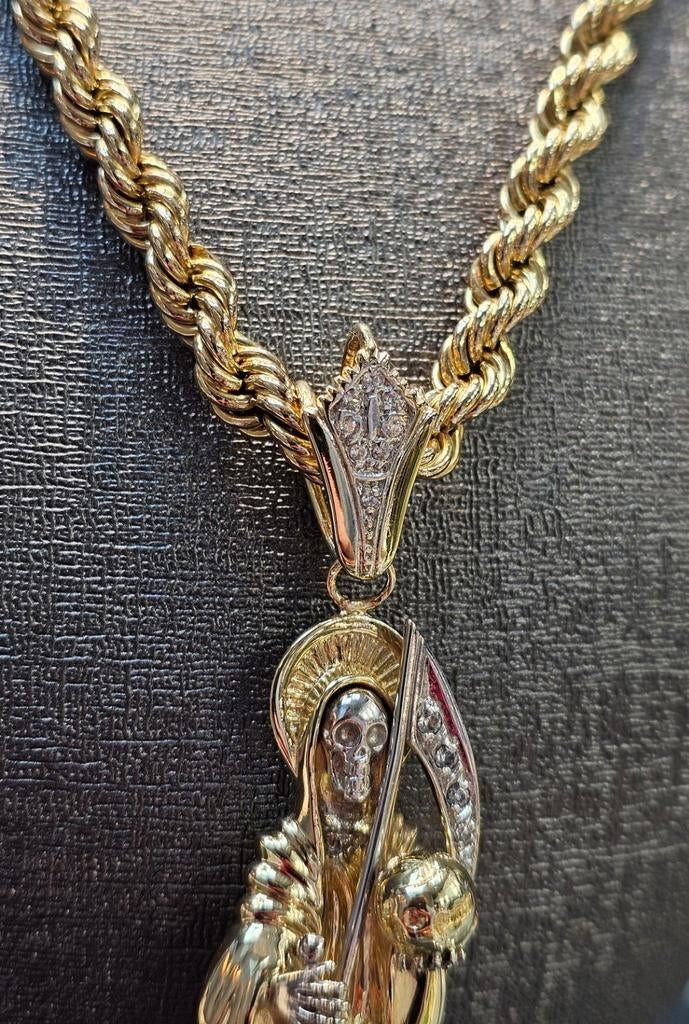 Prachtige Santa Muerte met rope ketting 14k, Ophalen of Verzenden, Nieuw, Goud, Goud