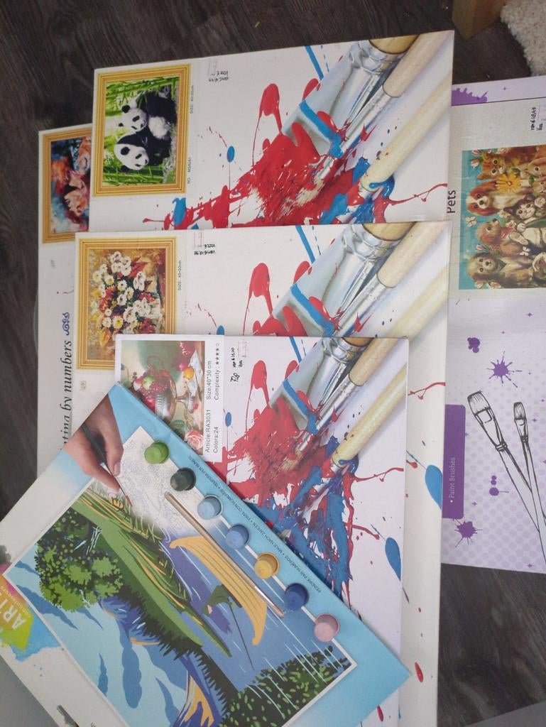 6 paint by numbers 4 groten en 2 kleinere partij schilderen, Ophalen of Verzenden