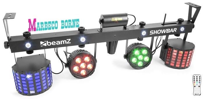 LED ShowBar 2x PAR 6x 4in1 2xButterfly, Laser, Stroboscoop, Geluidgestuurd, Nieuw, Info@marbeco.nl, BeamZ