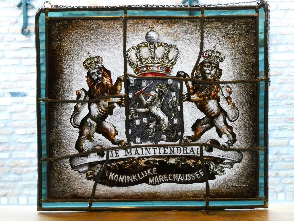 Glas in lood Je Maintiendrai Frans Griesenbrock Marechaussee, Antiek en Kunst, Antiek | Overige Antiek, Ophalen