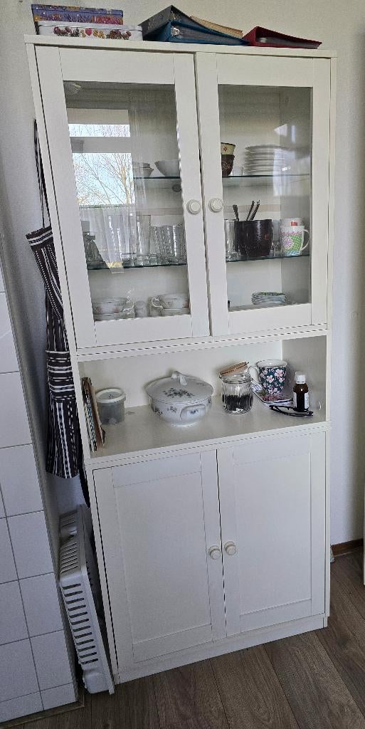 Witte keukenkast, Ophalen, 50 tot 100 cm, Glas, 150 tot 200 cm