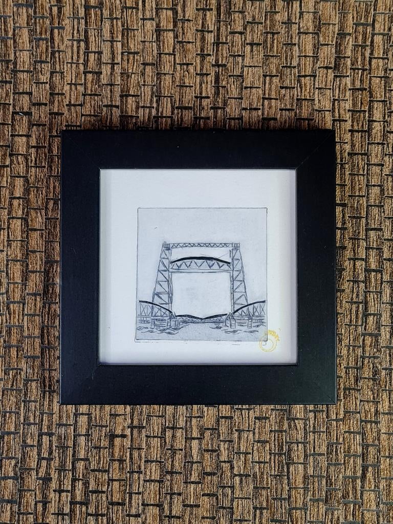 Ets De Hef Rotterdam 10x10 cm inclusief lijst, Minder dan 50 cm, Oorspronkelijke maker, Nieuw, Ophalen of Verzenden