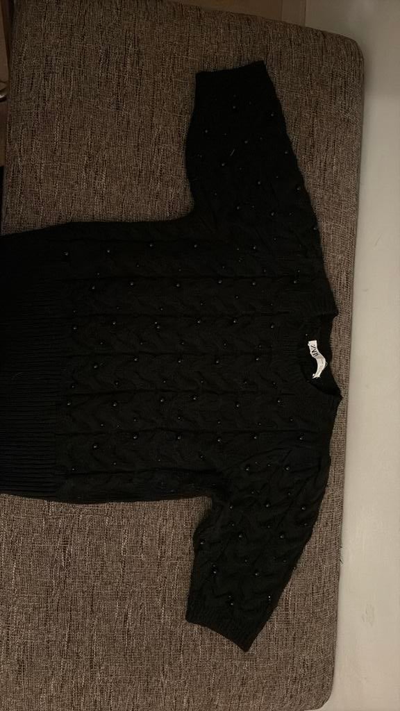 Zara truitje top  (halve moiw) met zwarte parels en kabel, Verzenden, Zo goed als nieuw, Zwart